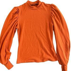 Burnt Orange Mock Neck Bishop Sleeve Sweater Top